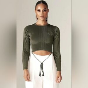Abercrombie & Fitch Cropped Olive Green Ribbed Shirt